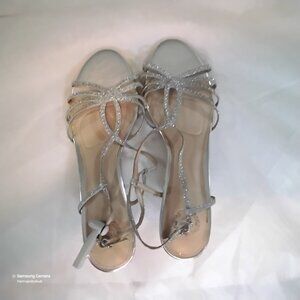 I. Millerr Sparkly Silver Rhinestone Strappy Clear Heel Sandal NIB Size 11 M